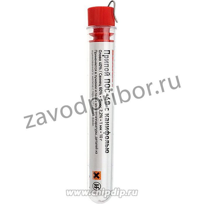 09-3100, Припой с канифолью ПОС-40, 10г, _1мм, (олово 40%, свинец 60%), колба