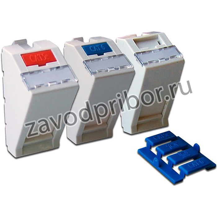 Вставка 22.5x45 на 1 кейстоун, угловая, со шторкой, маркировкой и иконками, белая