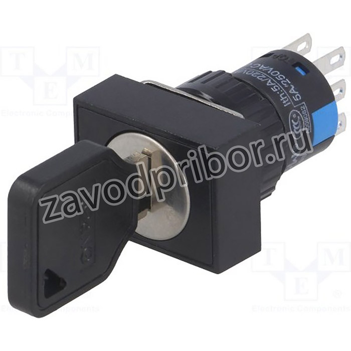 V16-KEY-AJ-3, Переключатель: замок для РЭА, Фикс.пол: 3, Контакты: 3PST, d16мм