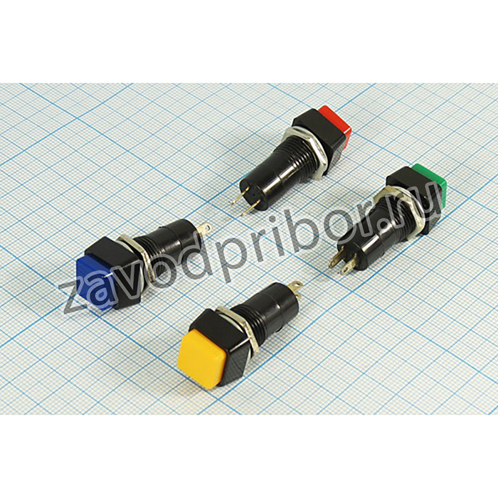 Переключатель кнопочный, d12, 220В, 3.0А, ON-OFF, синий, контакты 2C, PBS-12A-BL