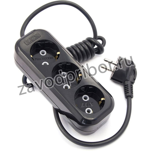 Сетевой удл-ль черный У3-Е-02 3-местный с з/к, 250В 16А, 2м 4606400418962
