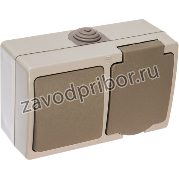 Аллегро Блок горизонт. Выкл. 1 кл.+ Роз. с/з, з/ш, IP-54, с крышкой, сер. 1273