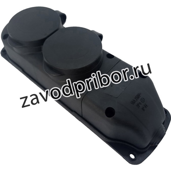 Розетка 2-х местная каучуковая с заземлением с крышкой 338003