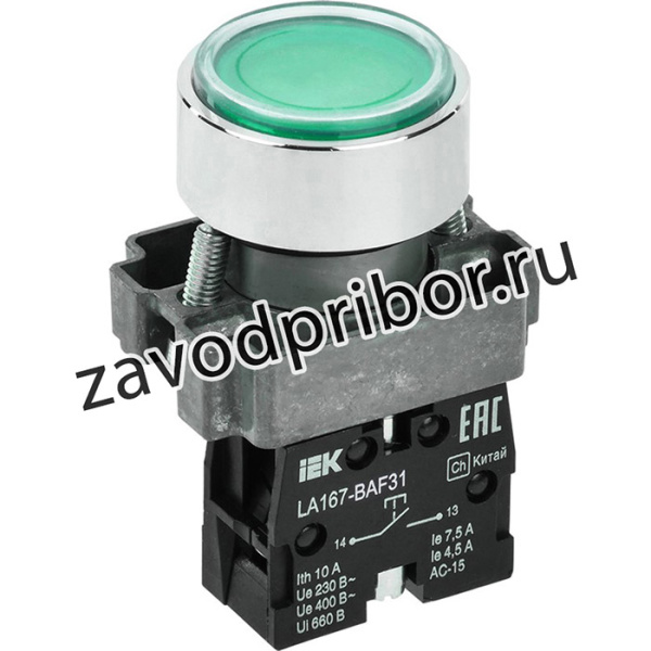 BBT20-BAF31-1-22-67-K06, Кнопка LA167-BAF31 d=22мм 1з зеленая IEK