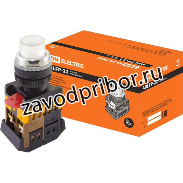 Кнопка ABLFP-22 белый d22мм неон/230В 1з+1р TDM