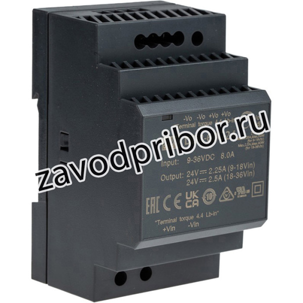 DDR-60G-24, DDR-60 DIN Rail Power Supply, 9 36V dc, 24V dc, 2.5A Output, 60W
