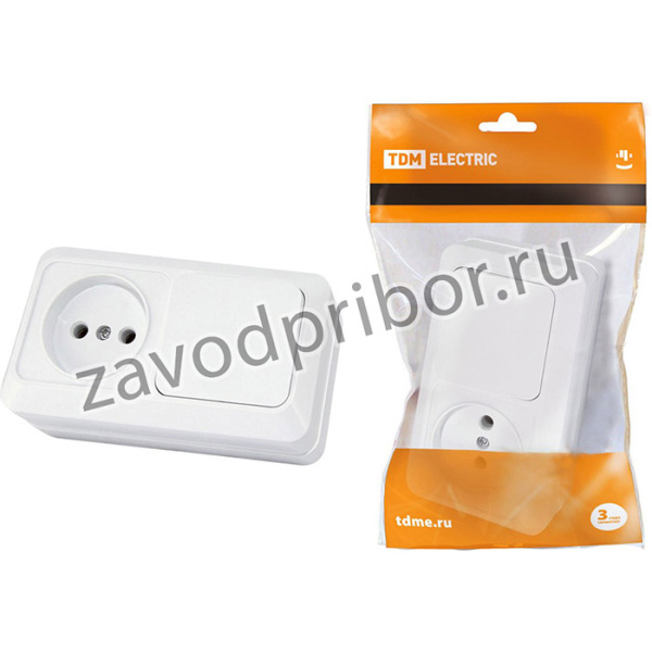 Блок комбинированный выкл. 1-кл. 10А + розетка 2П 10А 250В БКВР IP20 белый "Ладога" TDM