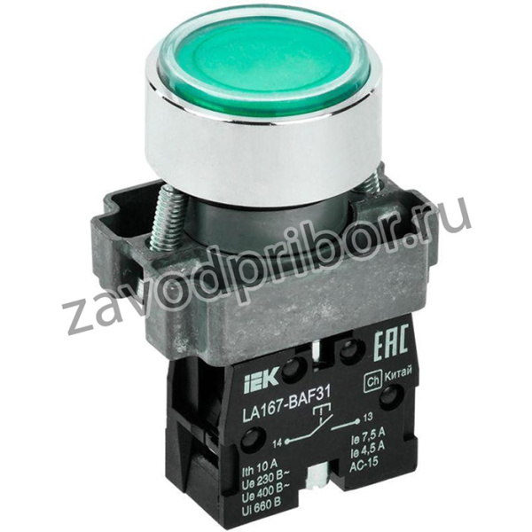Кнопка LA167-BAF31 d22мм 1з зел. IEK BBT20-BAF31-1-22-67-K06