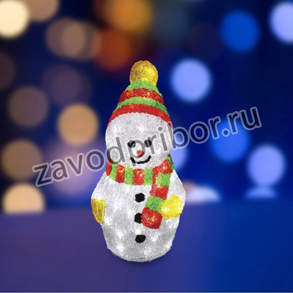 Светодиодная фигура из акрила Снеговик с шарфом 30 см 513-275