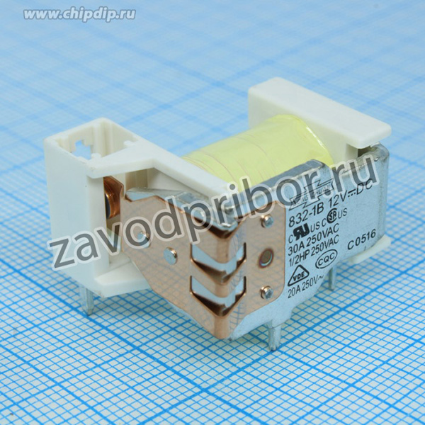 832-1B 12VDC, Упр.: 12VDC, Комм.: 15A 240VAC, конт.: 1 закр., размер (LxWxH) мм: 29.0х24.1х17.3, без корпуса (открытое)