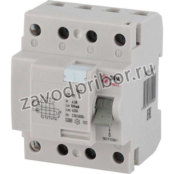 SIMPLE-mod-50 ЭРА SIMPLE Устройство защитного отключения УЗО ВД-40 4P 63А/100мА (электронное) (50/60 Б0039270