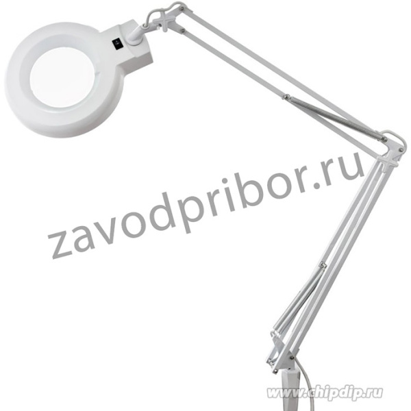 31-0001, Лупа на струбцине круглая настольная 3D с подсветкой, белая