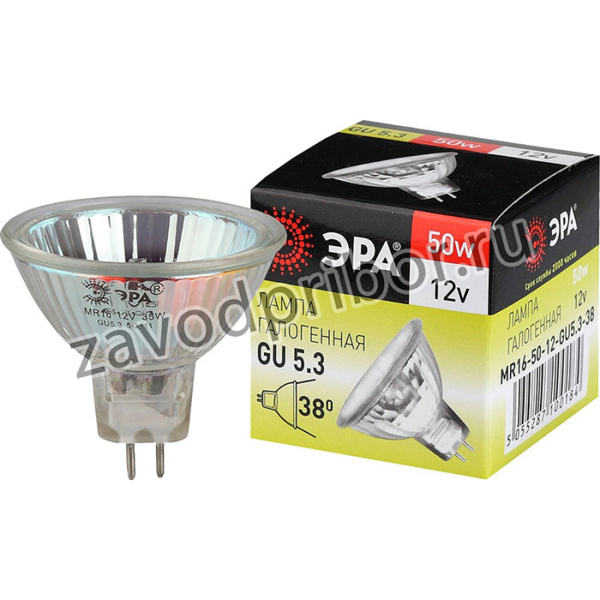 Лампочка галогенная ЭРА GU5.3-MR16-50W-12V-CL GU5.3 50Вт софит теплый белый свет Б0051798