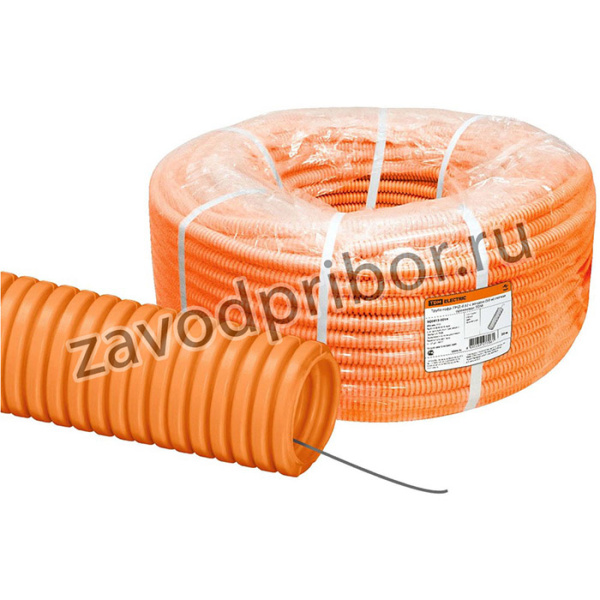 Труба гофрированная ПНД d 32 с зондом (50 м) легкая оранжевая TDM