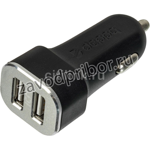 11285, АЗУ 2 USB 2.4А + кабель Lightning, MFI, черный, Deppa