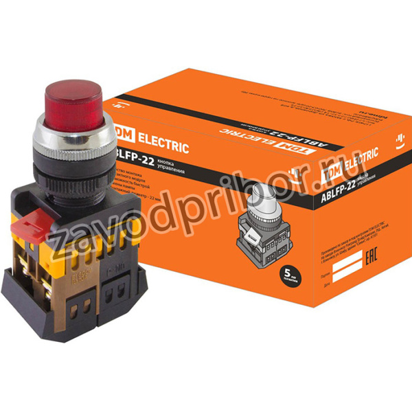 Кнопка ABLFP-22 красный d22мм неон/230В 1з+1р TDM