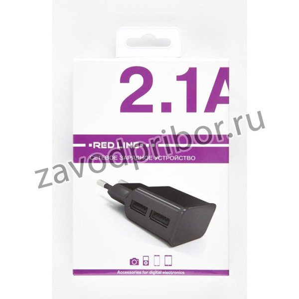 Зарядное устройство сетевое, 2 USB, 2.1А, Red Line NT-2A, чер, УТ000009404