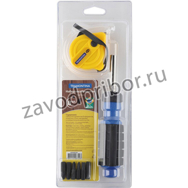 Набор инструментов Tramontina 43408/122 8 предметов, отвертка с 6 насадками и измерительная рулетка 2 м