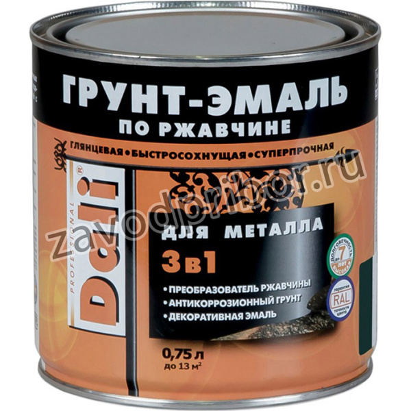 ГРУНТ- ЭМАЛЬ ПО РЖАВЧИНЕ 3 В 1 ЗЕЛЕНЫЙ МОХ RAL 6005 0,75 Л 6 45801