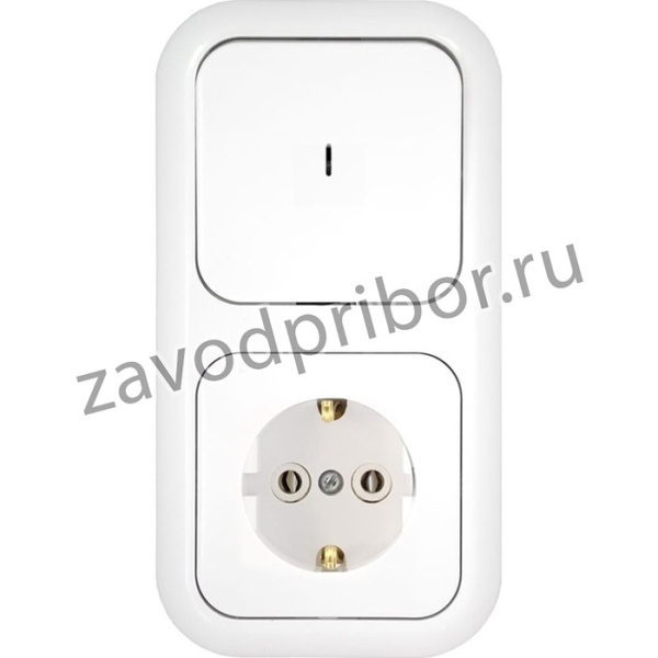 Блок 1 выключатель + розетка с заземляющим контактом скрытой установки с подсветкой, серия ГАРМОНИЯ, белый, В-РЦ-673