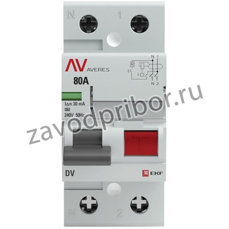 Устройство защитного отключения AVERES DV, 2P, 80А/30мА, A 60 шт rccb-2-80-30-a-av