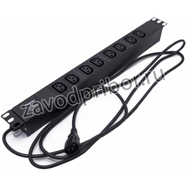 01 Блок розеток Hyperline, для 19" шкафов, горизонтальный, 8 розеток IEC320 C13, кабель питания 2.5м с вилкой IEC320 C14 10A, 250В, черный