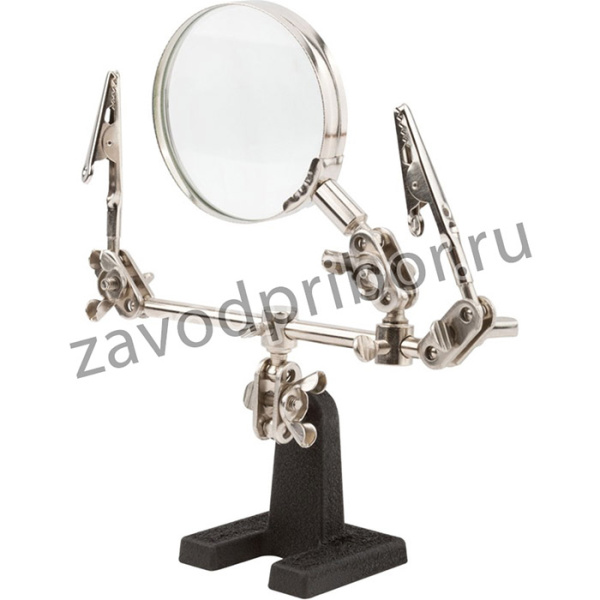 60525, Зажим для пайки с лупой ( Пост монтажный "3-я рука") 62 мм - 3Х