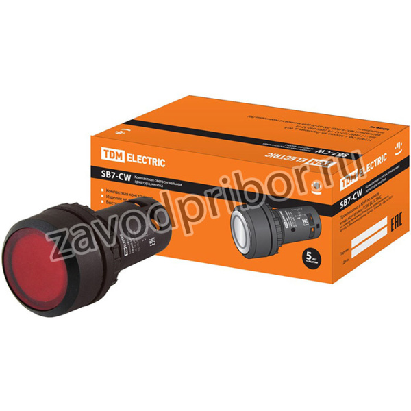 Кнопка SB7-CW3465-24V(LED) d22мм 1з+1р красная TDM