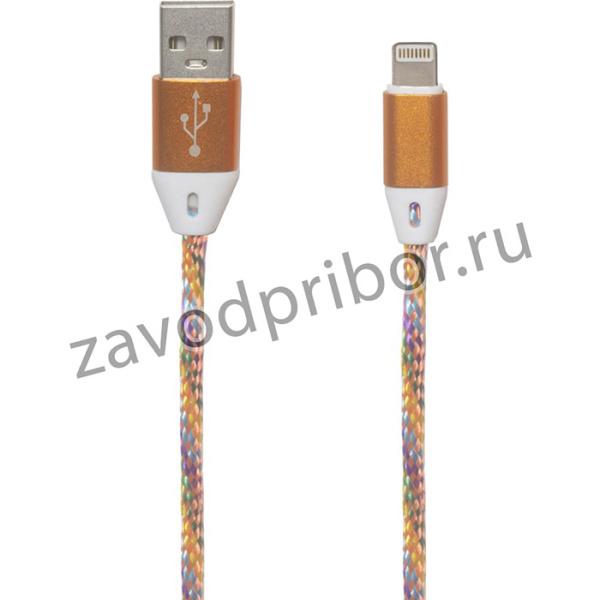 USB кабель "LP" для Apple Lightning 8 pin оплетка и металлические разъемы 1м оранжевый