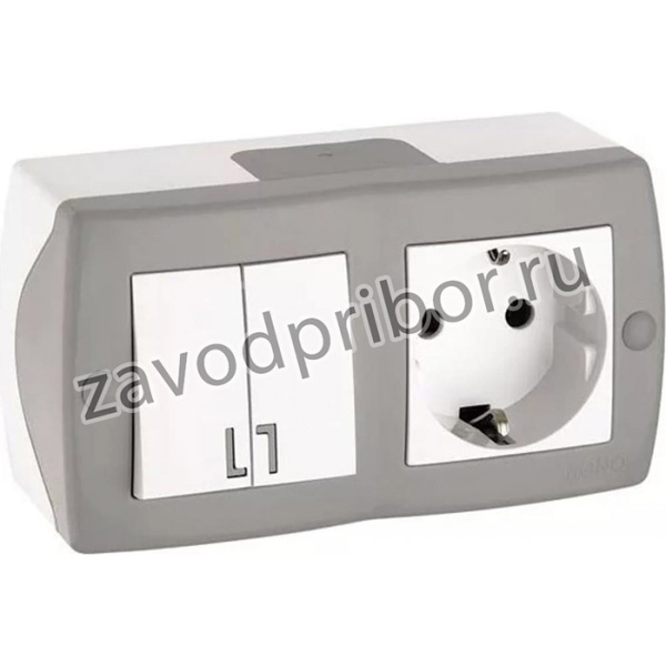 2-клавишный выключатель+розетка с заземлением Octans, серый 104-020001-181