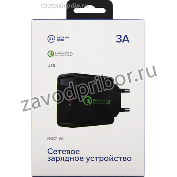 СЗУ Red Line Tech USB QC 3.0 (модель NQC1-3A), черный