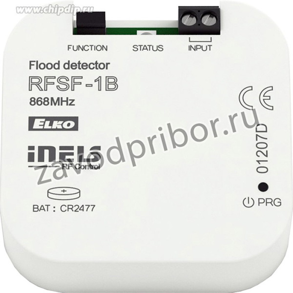RFSF-1B. Детектор протечки воды. Входы: датчик FP1; питание: батарея 1х3V CR2477; монтаж BOX 49х49х13 мм.