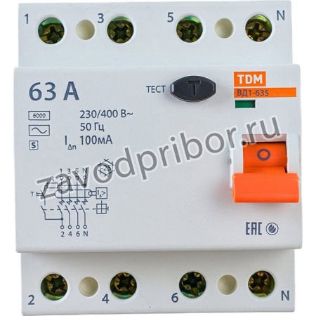 Устройство защитного отключения ВД1-63S 4Р 63А 100мА SQ0203-0072