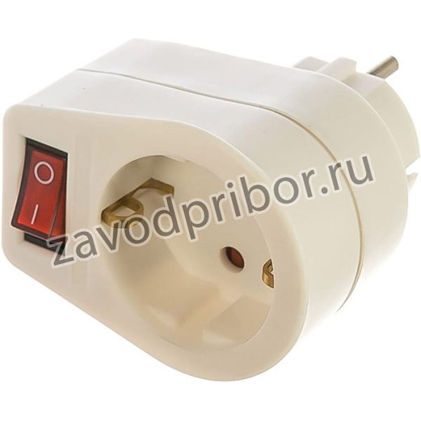 Адаптер, одно гнездо, 16A, с землей, выключатель, белый 55073