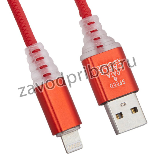 USB кабель "LP" для Apple 8 pin "Змея" LED TPE (красный/блистер)