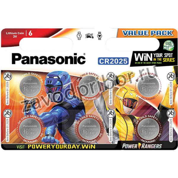 5925, Элемент питания Panasonic CR 2025 BP6 (кратно 6)