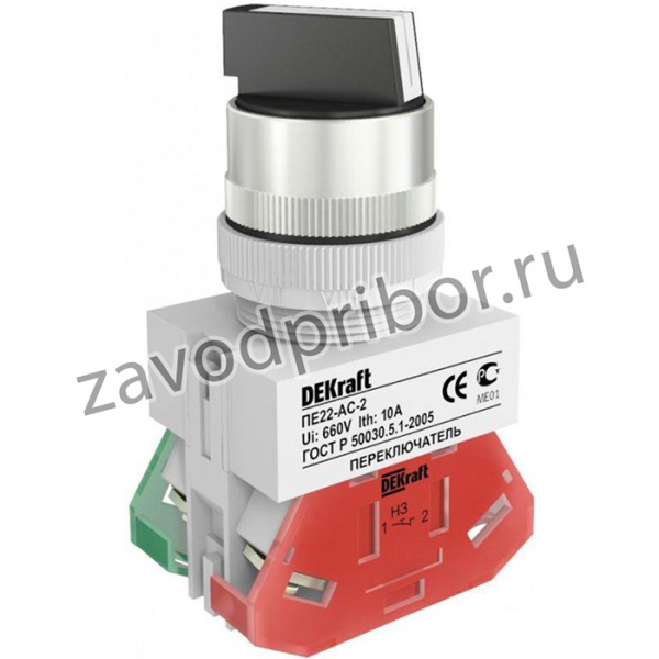25051DEK, Перекл. на 2 фикс. полож. I-O станд. ручка (1НО+1НЗ) 22 мм ПЕ-22 DEKraft