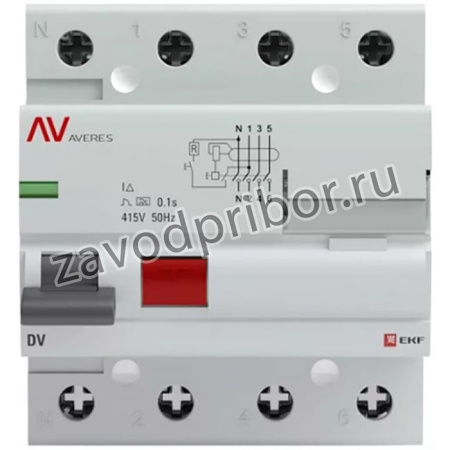 Устройство защитного отключения AVERES DV, 4P, 40А/100мА, AC, SQ rccb-4-40-100-ac-av