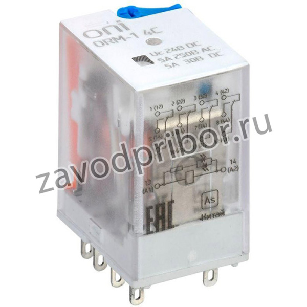 ORM-1-4C-DC24V-L-B, Реле интерфейсное ORM-1 4C 24В DC с LED и тест. кнопкой ONI