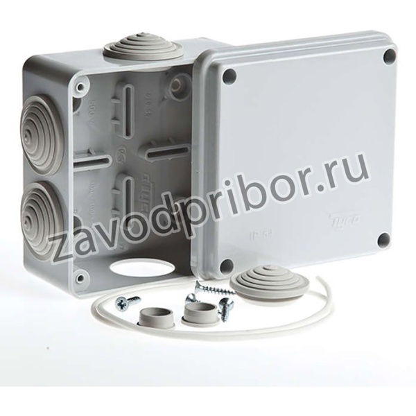 Коробка распределительная ОП 100х100х50мм 6 вводов IP54 сер. Ruvinil 67050