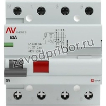 Устройство защитного отключения DV, 4P, 63А/30мА, AC, AVERES SQ rccb-4-63-30-ac-av