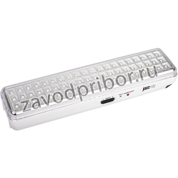 Фонарь-светильник аккумуляторный Accu9-L60-wh аварийный 60SMD яркий 300лм 2ч/эконом 90лм 6ч 220В аккум. Li-ion 3.7В 2.4А.ч бел. JazzWay 5024