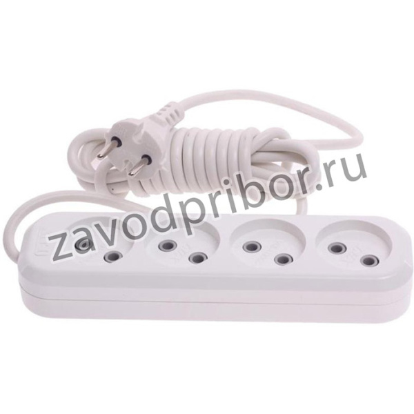 У4-О-03, Удлинитель сетевой 3м 10А 1300Вт 4 гнезда белый LUX