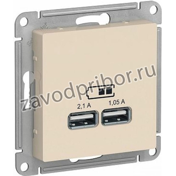 Бежевый Розетка USB, 5В, 1 порт x 2,1 А, 2 порта х 1,05 А, механизм | ATN000233 | Schneider Electric