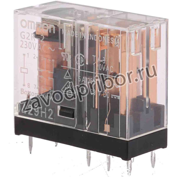 G2R-2-AC230, Реле: электромагнитное, DPDT, Uобмотки: 230ВAC, 5A/250ВAC, Шаг: 5мм