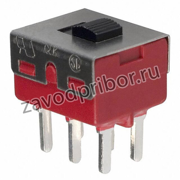 1201M2S1CQE2, Переключатель: движковый, Пол: 2, DPDT, 6A/120ВAC, 6A/28ВDC, ON-ON