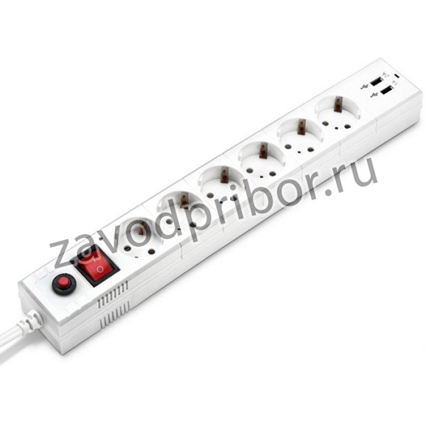 Удлинитель с сетевым фильтром 6х5м с заземл. 10А IP20 BU-SP5_USB_2A-W CCA бел. BURO 992316