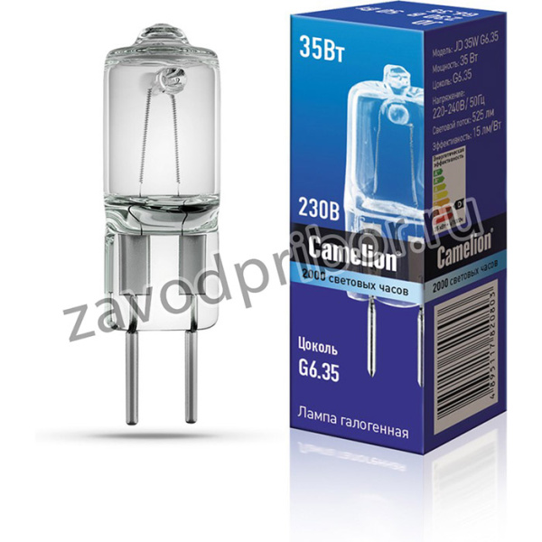 Camelion JD 35W G6.35 (Эл.лампа галоген.без рефлектора, 220V, 2000 часов)