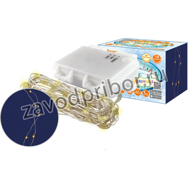 Гирлянда светодиодная "Роса100" 100LED, 10м, 3000К, 3хАА, наружное использование, IP65, TDM