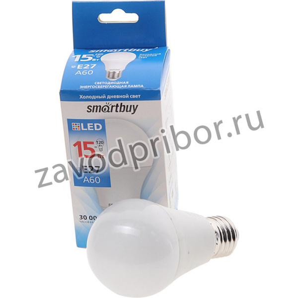 SBL-A60-15-60K-E27, Лампа светодиодная E27 A60 15W(120W) 220V холодный SMART BUY